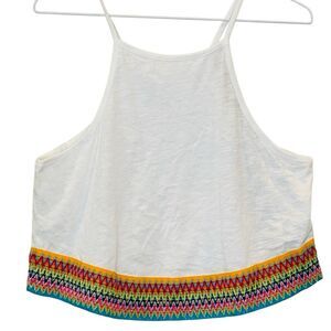 Pitusa Inca Trim Pima Cotton Blend Halter Cropped Tank Top White Small